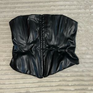 Zara Black Faux Leather Vegan Strapless Tube Bustier Corset Crop Top Size M